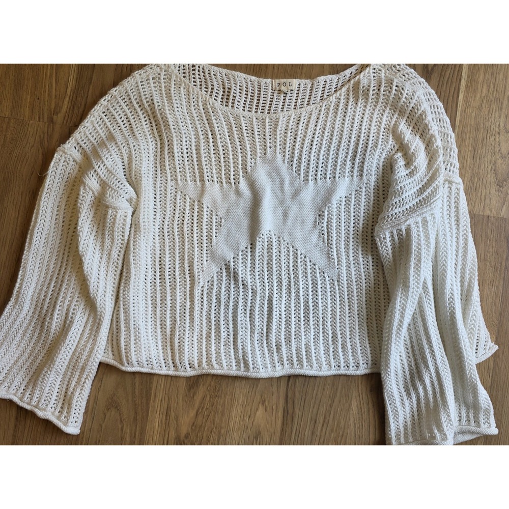 POL Women's Medium Open Weave Ivory Sweater Star Design Style# Ust200